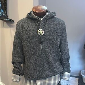 Michael Kors Gray Marled Snap Closure Hooded Sweater Sz L EUC